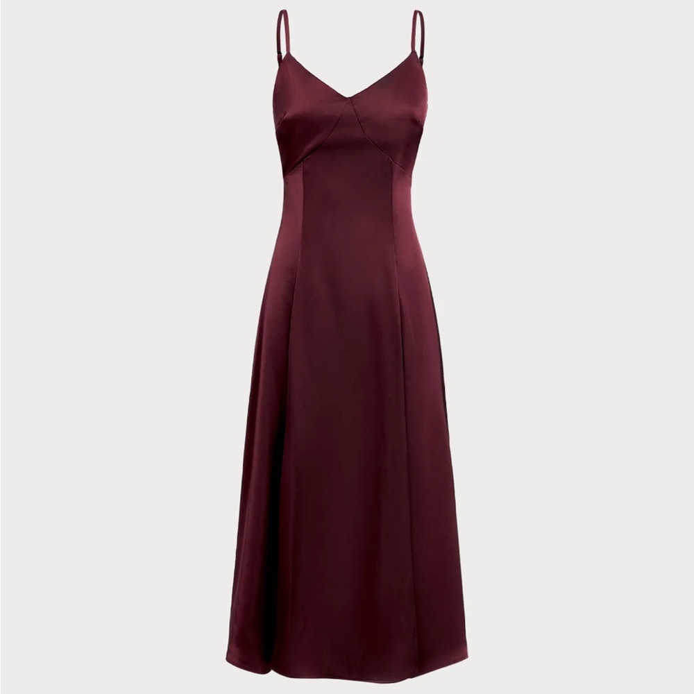 Rihoas Wine Red Satin A-Line Slip Maxi Dress - Picture 6 of 9